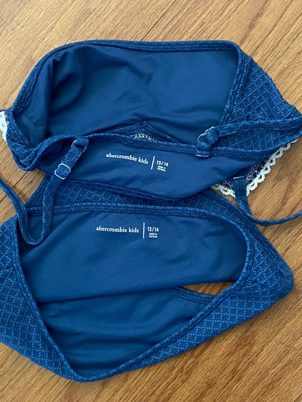 abercrombie kids Navy Blue Two-Piece Swim Bikini with Cream Trim - Picture 4 of 5